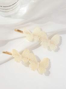 2pcs/Set Girls Delicate Versatile Hair Accessories Pearl Combination Hollow Butterfly Side Bangs Hair Clip Decor