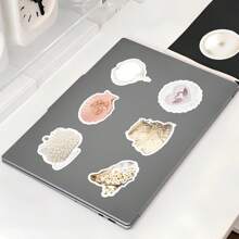 50pcs Soft White Faux Pearl Themed Stickers, Creative & Elegant For DIY Phone Case Decoration, Scrapbooking, School Supplies,Back To School