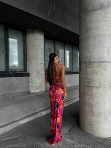 Women's Elegant Solid Color Backless Split Hem Ruffle Formal Party Evening Dress, Suitable For Wedding And Formal Dinner - Pink - View 2