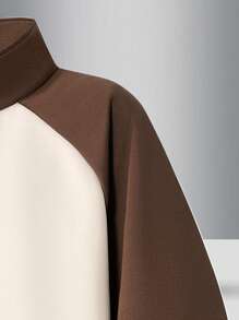 男士插肩袖条纹休闲四分之一拉链套头卫衣，半拉链设计，春秋季时尚之选 - 卡其色 - 查看 5