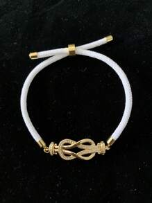 1pc Stainless Steel Elegant Micro-Inlaid Zirconia Horseshoe Buckle Adjustable Red Rope Bracelet, Luxury Style For Women, Suitable For Daily Wear, Holiday Gifts