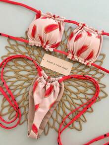 2 件西瓜水果性感露背系带泳衣比基尼，适合海滩、度假村、舞台和表演 - 西瓜粉 - 查看 6