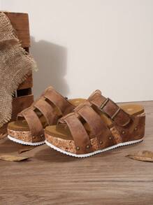Plus Size Women Summer Open Toe Casual Thick Bottom Platform Wedge Sandals