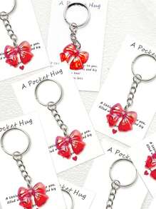 1/5/10pcs Iridescent Bowknot Key Chain Set With Hug Greeting Card Cute Sweet Key Ring Accessories For Bags Cars Phones Earphones Party Favors Gifts Backpack Decor Bows