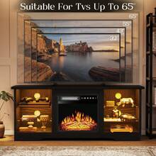 Fireplace TV Stand With 18" Fireplace, Up To 65" TVs, 58" Entertainment Center, With 20 Color Lights, TV Media Console With Storage Cabinets For Living Room - BLACK-58inch - 查看 5