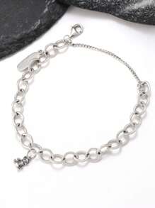 1pc Simple Unique Elegant 925 Sterling Silver Bracelet Embellished With Stuffed Teddy Bear Pendant Style Forged Link Charm Bracelet DIY Pendant Women Fine Jewelry Gift