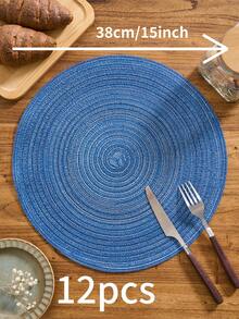 1/4/6/12 件纯色编织圆形餐垫，北欧现代风格，家居厨房桌面装饰碗盘锅杯防滑垫，适用于节日派对生日婚礼晚宴（多种尺寸选择） - 藍色 - 查看 20