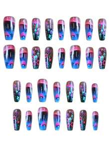 24pcs Short Ballet Press On Nails, Gothic Mushroom Design, Colorful Mystical Rainforest Umbrella Matte Finish Acrylic Nail Kit, Reusable Nail Tips For Women, Exotic World