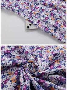 Women's Semi-Formal Ruffle Sleeve V-Back Work Fit And Flare Cocktail Knee Length Dress With Pockets, 2025 Style - Purple Floral - 查看 5