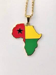 Popular Africa Theme Dripping Oil Stainless Steel Map Pendant Necklace