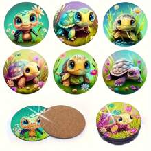 6pcs DIY Diamond Painting Coaster Set, Turtle Design, Wooden Diamond Art Mosaic Drink Coasters, Non-Slip Table Mats, Christmas Decor, Handmade Gift Set (Holder Not Included)