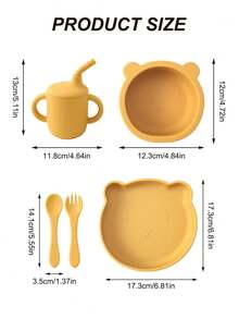 PopLittleOne 5PCS Silicone Baby Tableware Sets Solid Color Utensils Portable Sippy Cup Cartoon Bear Shape Plate Bowl Feeding Sets For Baby - Multicolor - View 11