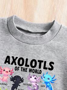 女童卡通印花圆领运动衫和运动裤套装 - 灰色 - 查看 3