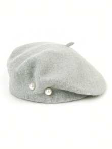1pc Women Solid Color Faux Pearl Decoration Wool Casual Beret Cap, Elegant & Luxury Black Beret Hat,Summer,Beach,Holiday,Travel - Multicolor - View 22