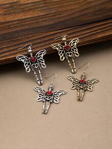 1 对哥特式复古夸张心形骷髅骨天使翼个性万圣节耳环，适合女士情人节、妈妈、母亲节、礼物