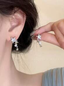 1 Pair Fashionable Minimalist Pentagram Rhinestone Drop Earrings For Women