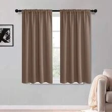 Local Delivery Black Blackout Curtains 63 Inch Length, Room Darkening Thermal Insulated Noise-Reducing Black Out Curtains For Bedroom Living Room Windows, Back Tab Rod Pocket, W52 X L63 Inches, 2 Panels - Mocha - 查看 10