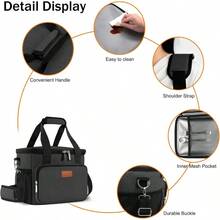Local Shipping-Femuar Reusable Lunch Box For Men/Women - Insulated Lunch Bag Leakproof Lunchbox For Work Office Picnic Beach - Freezable Lunch Cooler Bag With Adjustable Shoulder Strap - Black - 02-Charcoal - View 6