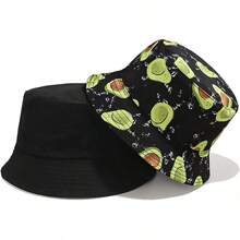 Reversible Bucket Hat For Women, Cute Beach Fisherman Style - Avocado Black - View 7