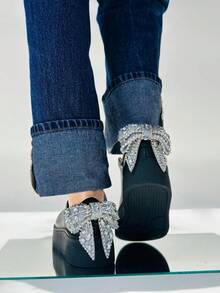 Tenis con moño de pedreria  para dama moda - Negro - Ver 2