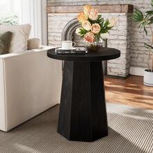 Tribesigns Farmhouse Round End Table, Wooden Couch Side Table With Octagonal Base, Black Nightstand Pedestal Accent Furniture For Living Room, Bedroom - 黑色 - 查看 3