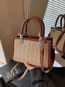 高端撞色小众编织女士手提包，时尚百搭通勤单肩包/斜挎包