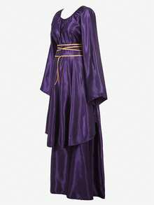 Renaissance Dress Women  Medieval Faire Costumes Halloween Cosplay Over Dress Retro Gown Long Dress - 紫色 - 查看 3