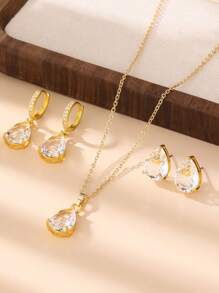 Charming Girl Crystal Zirconia Shinny Earring Necklace Set For Party Gift