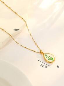 1 chiếc vòng cổ mặt dây chuyền bằng thép không gỉ màu vàng có hoa khô, thích hợp làm phụ kiện hàng ngày hoặc quà tặng cho phụ nữ, Lưu ý: Hình dạng của hoa khô có thể không hoàn toàn giống nhau - Vàng - Xem 10