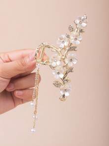 1 件女士时尚甜美玫瑰仿珍珠刘海夹优雅后发装扮发爪发饰发夹发夹发夹发夹发夹发夹，爪夹 - 金色 - 查看 3