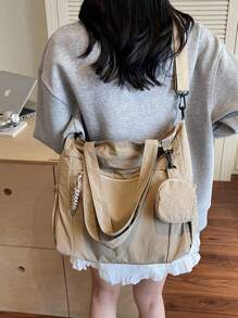 2 piezas Bolso de mano de unicolor de moda casual con monedero, de gran capacidad, adecuado para universidad/aula universitaria/ir al trabajo/festivales/vacaciones, para mujeres, principiantes y trabajadores de cuello blanco, chicas, estudiantes universitarias, damas, mujeres