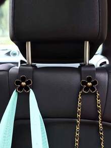 2pcs Triple-Color Metal Flower Single Hook Hanging Vehicle Seat Back Storage Hooks, Car Interior Organization - Black - View 9