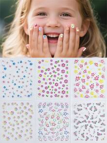 6张彩色可爱花朵元素指甲贴纸送礼卡通美甲贴纸儿童女孩DIY美甲用品儿童礼物 - 彩色 - 查看 2