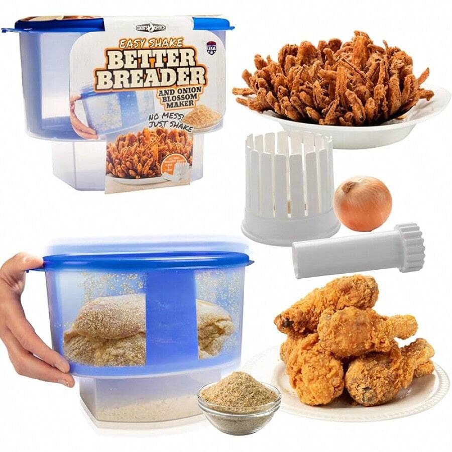 COOK'S CHOICE Onion Blossom Maker W The Original Better Breader Bowl - All-In-One Set Includes Blooming Onion Slicer & Mess Free Batter Breading Station - Great For Party Appetizers- Made In The USA - 洋蔥套裝(含麵包屑碗) - 查看 1