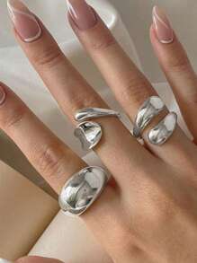 3/4pcs/Set Fashionable Adjustable Women's Ring Set, Geometric Design, Street Hip-Hop Style And Bohemian Elements Adorned Valentine's Day, Mom, Mother's Day, Gift