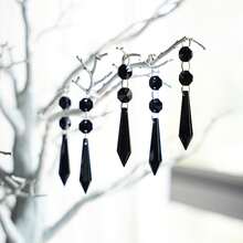 100个亚克力水晶吊坠 - 优雅波西米亚风格悬挂装饰，适用于树木、婚礼、派对、家居、窗帘、灯具，无需用电 - 节日和婚礼家居装饰，包含庆典用品、家居装饰、房间装饰、墙面装饰 - 黑色 - 查看 1