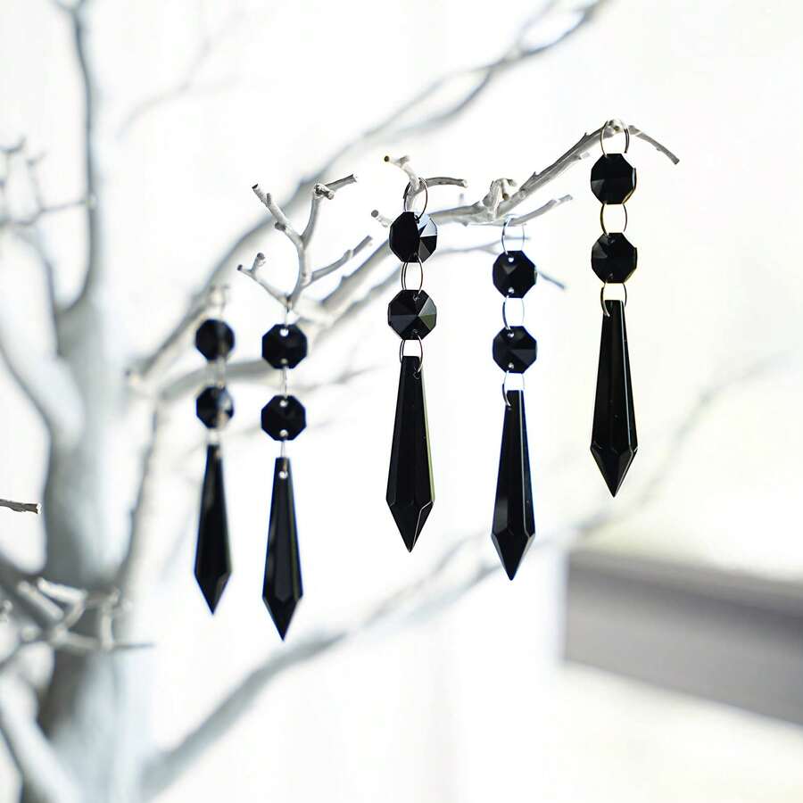 100个亚克力水晶吊坠 - 优雅波西米亚风格悬挂装饰，适用于树木、婚礼、派对、家居、窗帘、灯具，无需用电 - 节日和婚礼家居装饰，包含庆典用品、家居装饰、房间装饰、墙面装饰 - 黑色 - 查看 1