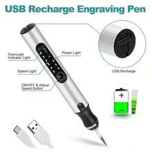 Electric Engraving Pen, USB Rechargeable Cordless Engraving Machine, Portable DIY Rotary Engraver For Jewelry Wood Glass Stone Carving - Silver - View 2