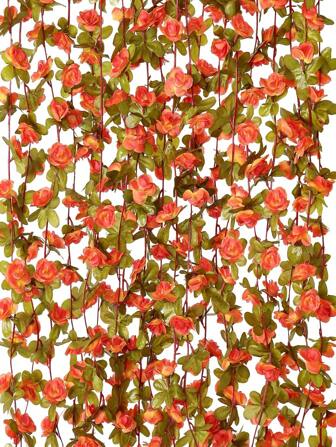 4/1st Kunstmatige Bloemenkrans, Nep Oranje Rozenrank, Zijden Bloemen, Kunststof Hangende Bloemenkrans voor Buiten, Klimopkrans Ter Decoratie van een Trouwboog, Slaapkamermuurachtergrond, Woondecoratie, Kunstplanten