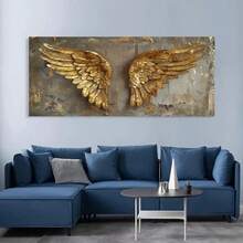 1 pieza, Impresiones planas 2D, Arte de lienzo sin marco, Pósteres y impresiones de alas de ángel doradas vintage, Decoración de pared de alas doradas modernas para sala de estar y dormitorio, Uso en interiores, Arte de pared de interiores | Alas de ángel doradas | Diseño detallado de plumas, Decoración de pared, Sin marco - Dorado - Ver 4