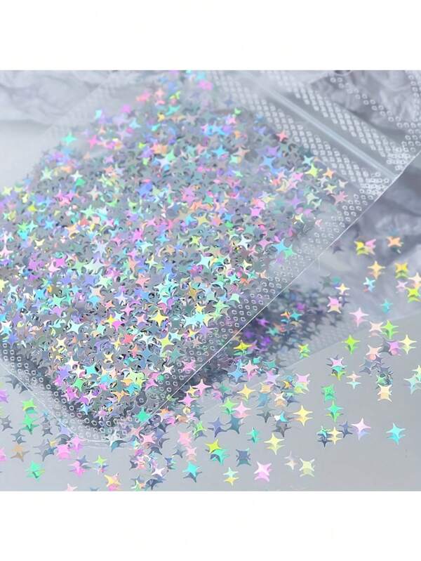 1pc Y2K Holographic Laser Star Glitter Epoxy Resin Shaking Mold Filler, Sparkling Holographic Star Shaped Sequins DIY Pendant Craft, Assorted Size Iridescent Star Sequins For Nail Art