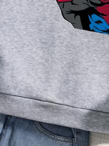 Tween Boy Cartoon Print Warm Sweatshirt - Grey - View 4