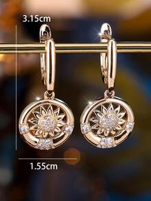 Vanel 2 件时尚向日葵设计方晶锆石镶嵌耳环，女士时尚耳环，适合女性日常佩戴 - 耳環 - 查看 3