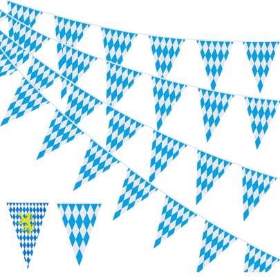 32.8 piedi (10 metri) Set di 20 bandiere triangolari a motivi a scacchi blu e bianchi con leoni dorati, per decorazioni tedesche a tema Oktoberfest e feste di birra bavarese