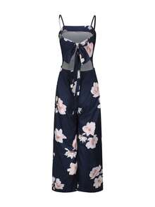 Elegant Floral Printed Sleeveless Jumpsuit, Summer - Blue - View 5