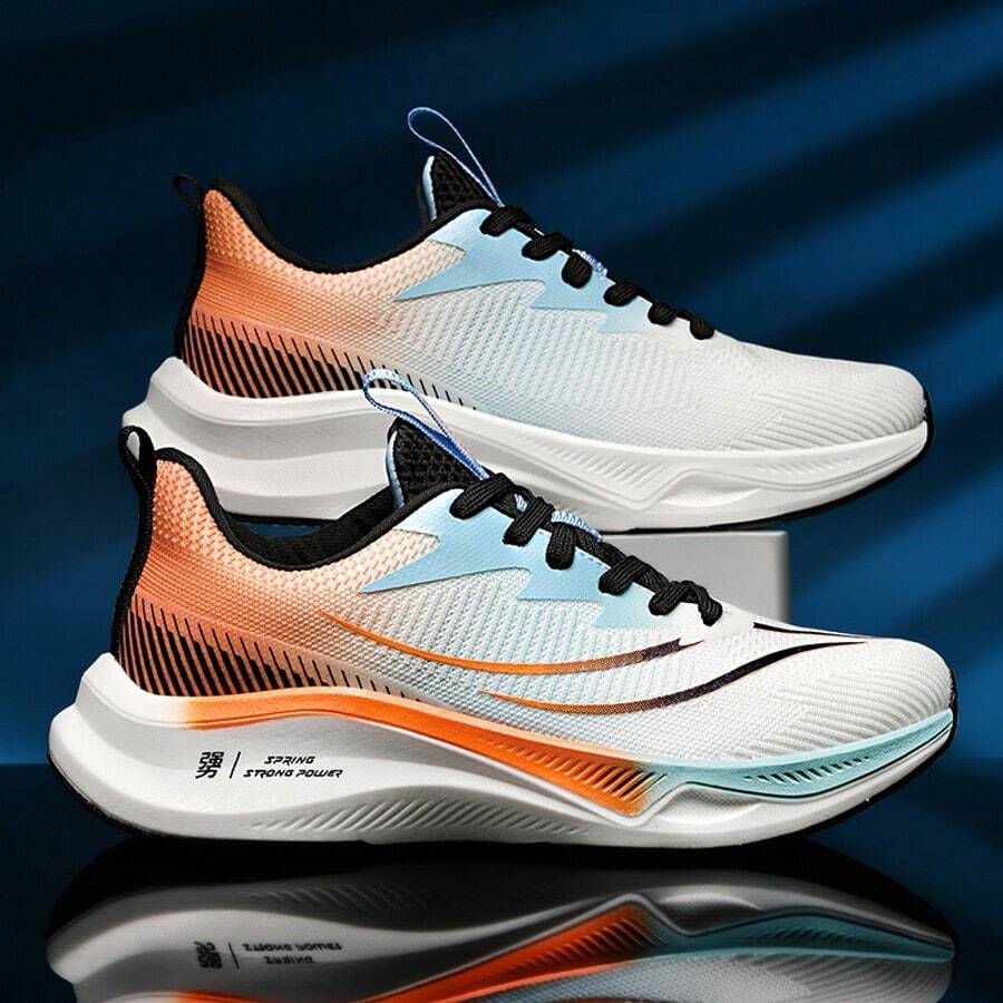 New Breathable & Durable Unisex Outdoor Sports Sneakers, Lightweight Cushioned Rebound Competitive Running Shoes For Students And Adults - Orange - View 1
