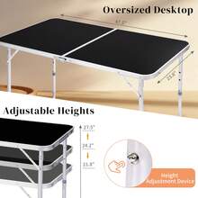 4Ft Portable Multipurpose Folding Table Black - Black - View 7