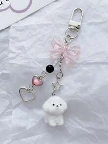1 件男女通用新款可爱植绒狗吊坠带蝴蝶结，心形设计手机绳，个性化 3D 小狗钥匙扣配件汽车配件包饰学院哥特 Y2k 圣诞礼物创意包饰挂绳带身份证夹汽车配件包饰