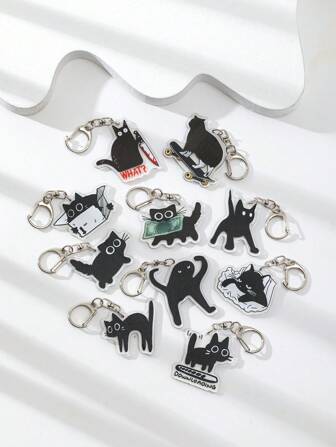 1 件亚克力可爱怪异受惊黑猫/猫咬钱/什么？猫/猫玩滑板车/卡通猫人物风格主题钥匙扣吊坠背包装饰/包包配件/书包配件/钱包吊坠/朋友的礼物汽车配件包饰哥特 Y2k