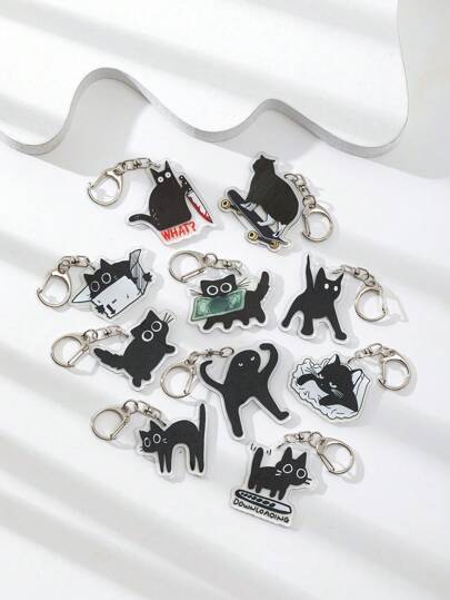 1 Stück Acryl Süße Schlüsselanhänger/Taschenbaumler mit dem Motiv der seltsam erschrockenen schwarzen Katze/Katze, die Geld frisst/Was?Katze/Katze, die auf einem Roller spielt/Cartoon Katzen Charakter Stil für Rucksack, Tasche, Schultasche, Geldbörse, Freundschaftsgeschenke, Auto Accessoires im Goth Y2K Stil